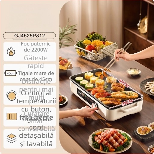 Supor grătar electric pentru uz casnic – all-in-one pentru carne și pește, gătit în interior cu fum redus, detașabil și ușor de curățat