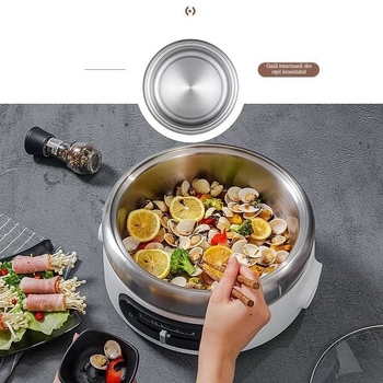 Oală electrică multifuncțională 4–5 L, 1300 W, vas interior din oțel inoxidabil, reglaj temperatură, funcții: prăjit, sotare, hot pot și teppanyaki