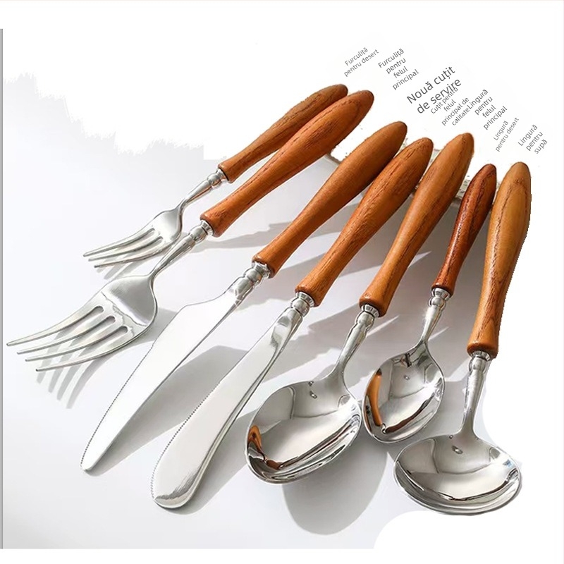 Set cuțite pentru steak, furculițe și lingură, Careno, oțel inoxidabil 304, stil Nordic, stil minimalist, cadou de nuntă