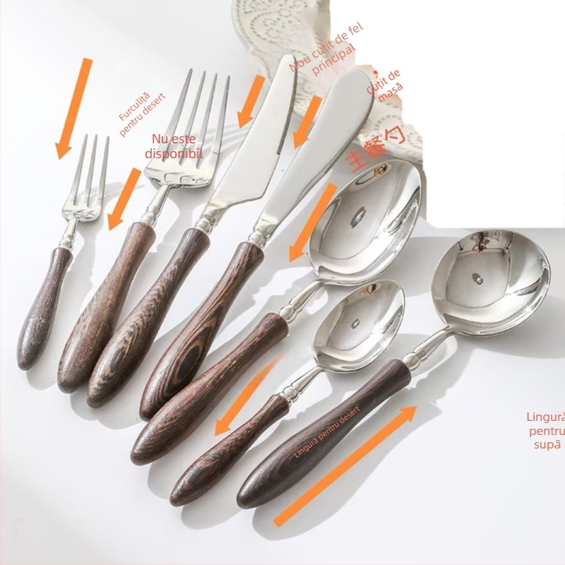 Set cuțite pentru steak, furculițe și lingură, Careno, oțel inoxidabil 304, stil Nordic, stil minimalist, cadou de nuntă