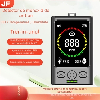 Detektor portabil de monoxid de carbon cu temperatură și umiditate, model GC3000 – 3 în 1, interval 400–5000 ppm, precizie ±5%, alimentare USB