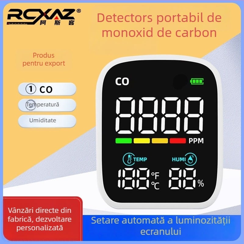 Detector portabil de monoxid de carbon – model ZN-PV28-CO, interval de măsurare 0-1000 ppm, măsoară CO, temperatură și umiditate, 3.7V DC, precizie 1%