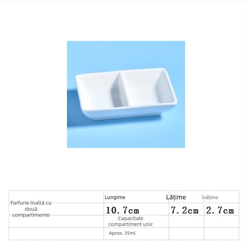 Farfurie de condimente din porțelan cu design cu două și trei compartimente, pentru sosuri, oțet și condimente
