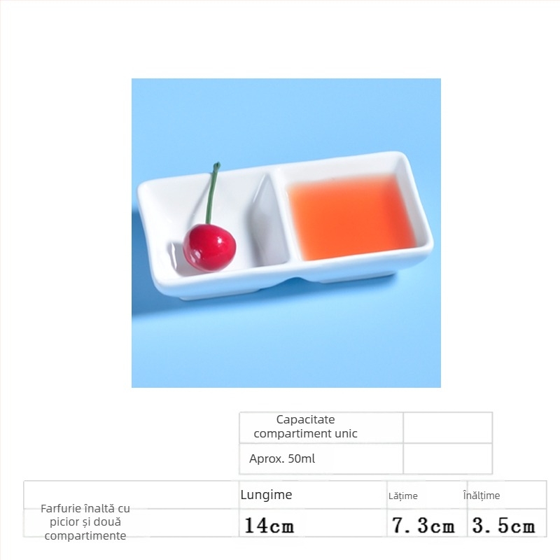 Farfurie de condimente din porțelan cu design cu două și trei compartimente, pentru sosuri, oțet și condimente
