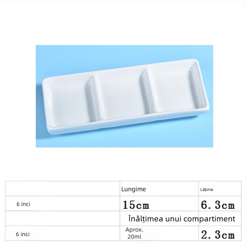 Farfurie de condimente din porțelan cu design cu două și trei compartimente, pentru sosuri, oțet și condimente