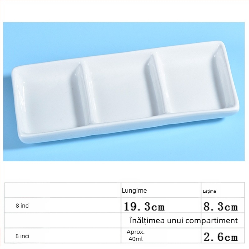 Farfurie de condimente din porțelan cu design cu două și trei compartimente, pentru sosuri, oțet și condimente