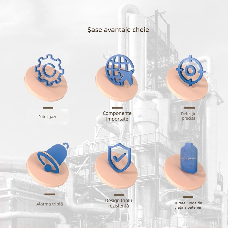 PLT824 detector portabil patru în unu pentru O2, H2S și CO; precizie ≤ ±5% FS; alimentare DC 3.7V