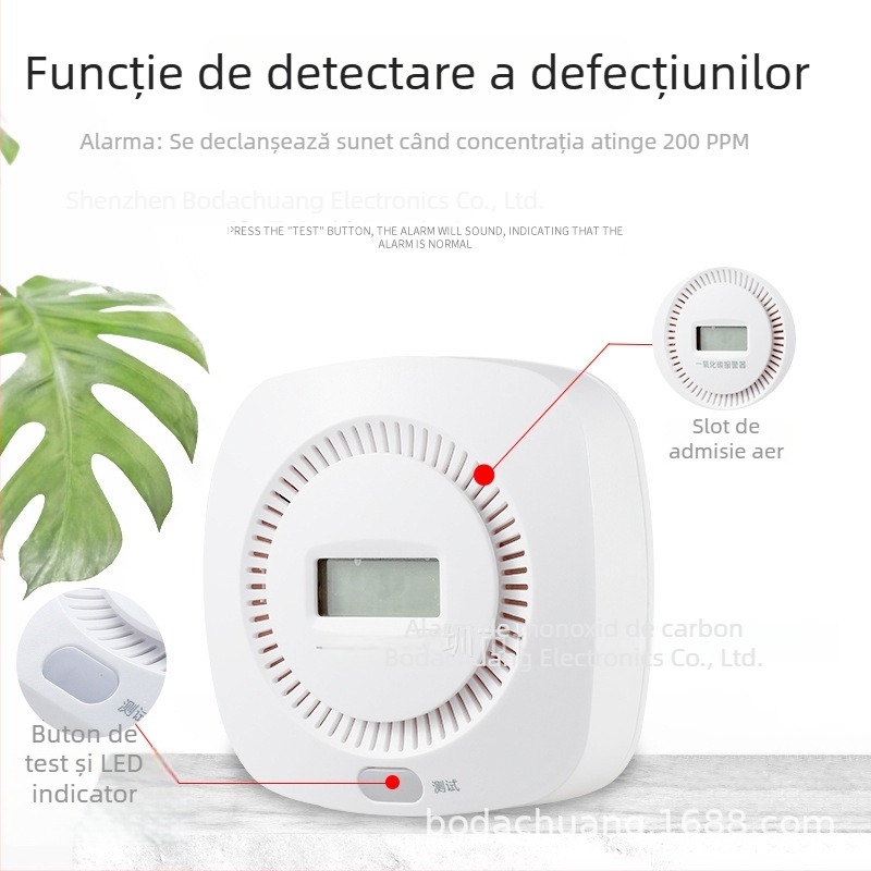 Detector CO, Model BDC-CO-808; Wireless; detecție 360°; rază 20–30 m; alarmă ≥85 dB