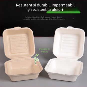 Cutie de prânz de unică folosință, pătrată, din pastă de trestie de zahăr, capacitate 8000 ml, grosime 0,06 mm, biodegradabil