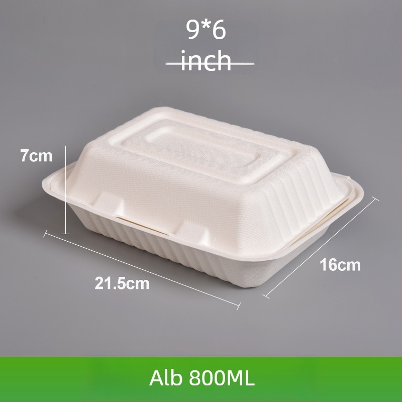 Cutie de prânz de unică folosință, pătrată, din pastă de trestie de zahăr, capacitate 8000 ml, grosime 0,06 mm, biodegradabil