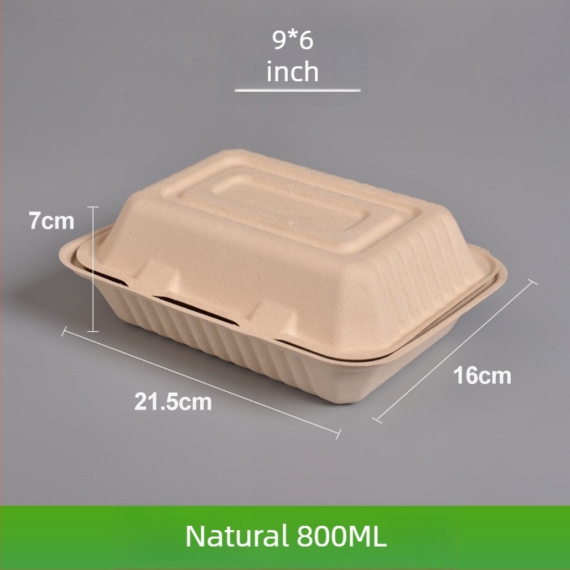 Cutie de prânz de unică folosință, pătrată, din pastă de trestie de zahăr, capacitate 8000 ml, grosime 0,06 mm, biodegradabil