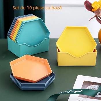 Farfurie hexagonală din plastic, formă neregulată, PP material, culoare monocromă, potrivită pentru mese și gustări, nu este compatibilă cu cuptorul cu microunde