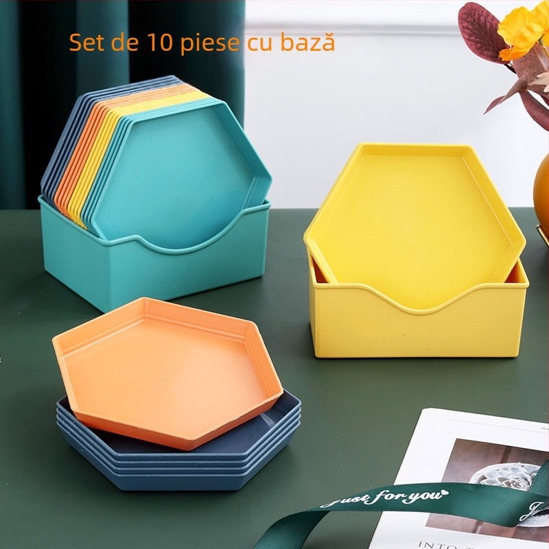 Farfurie hexagonală din plastic, formă neregulată, PP material, culoare monocromă, potrivită pentru mese și gustări, nu este compatibilă cu cuptorul cu microunde