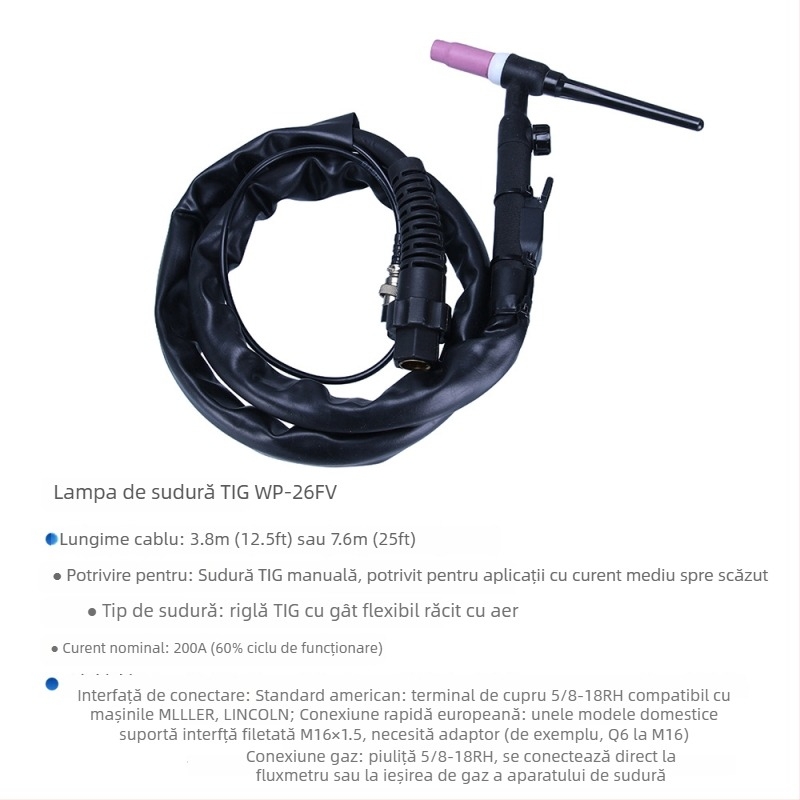 Accesorii WP Argon Arc sudură — gât flexibil curbat, cap de pistol din silicon, conexiune rapidă, răcire cu aer/apă
