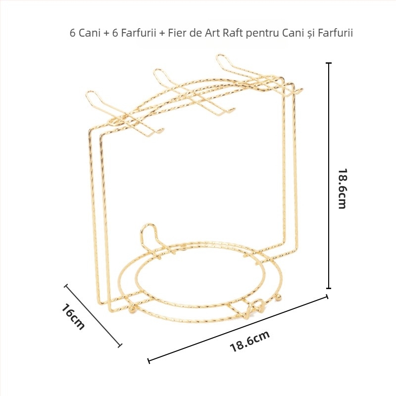 Suport pentru cănile de cafea și cuier – Fier, capacitate de 5 kg, finisaj electroplacat, stil lux lejer