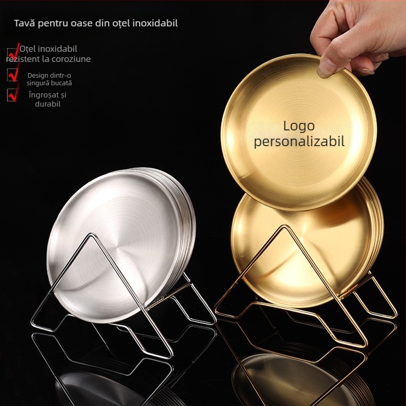 Set de farfurii din oțel inoxidabil – farfurii rotunde pentru oase, 18 cm, finisaj luxos, logo personalizabil