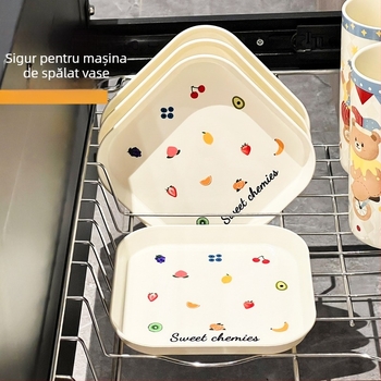 Farfurie din plastic, lavabilă în mașina de spălat vase, pătrată, cu model desen animat, stil japonez