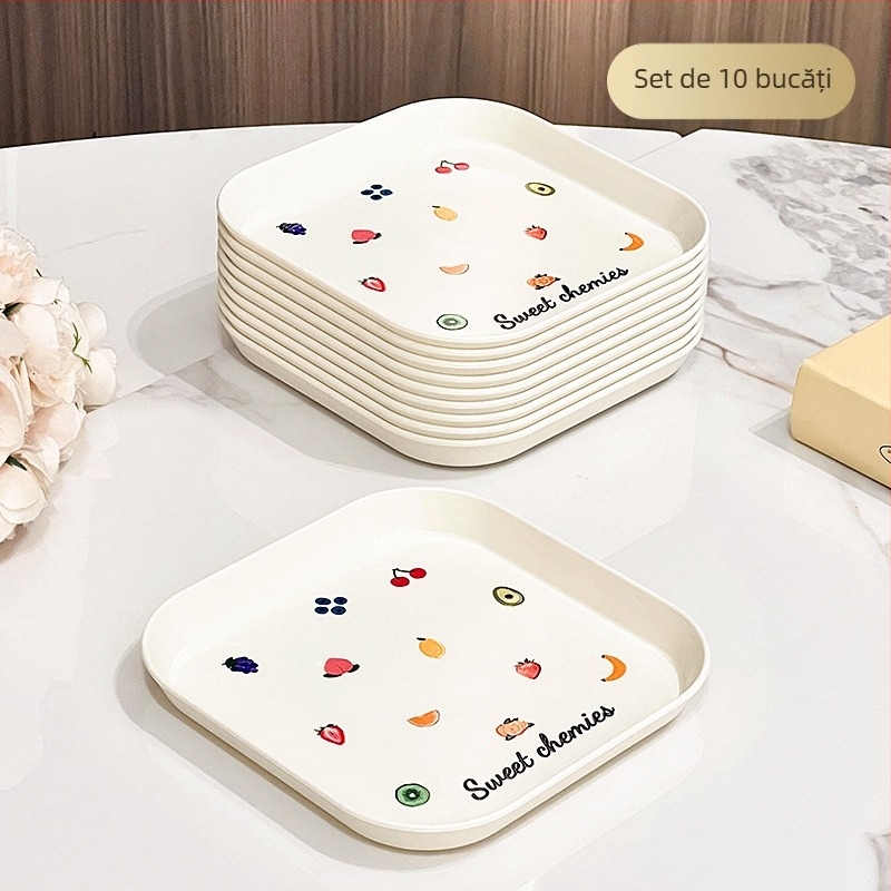 Farfurie din plastic, lavabilă în mașina de spălat vase, pătrată, cu model desen animat, stil japonez