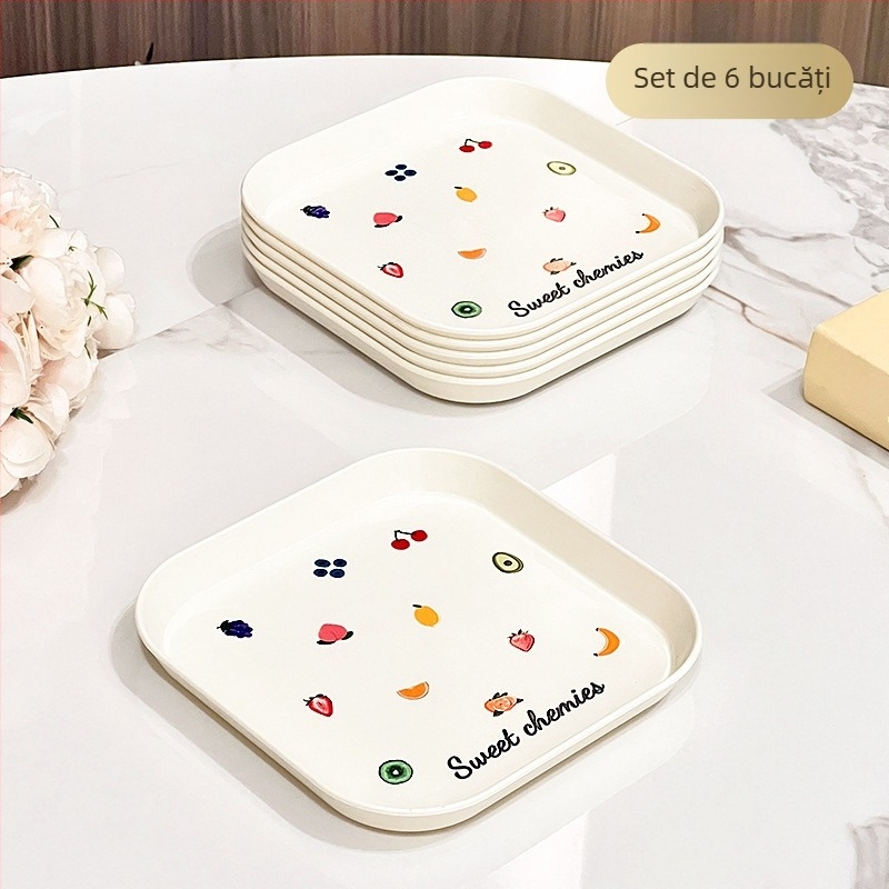 Farfurie din plastic, lavabilă în mașina de spălat vase, pătrată, cu model desen animat, stil japonez