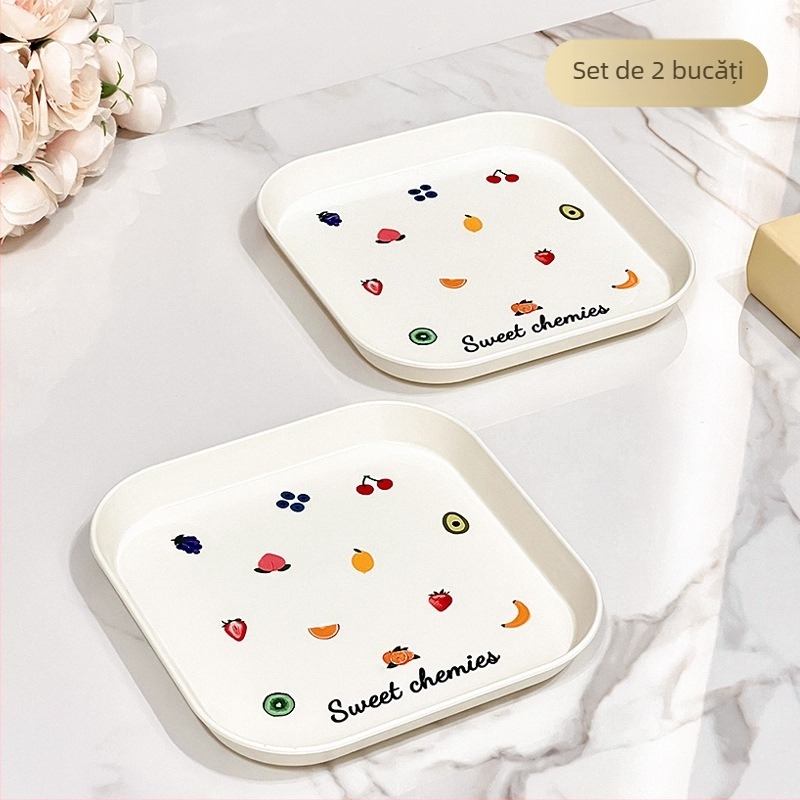 Farfurie din plastic, lavabilă în mașina de spălat vase, pătrată, cu model desen animat, stil japonez