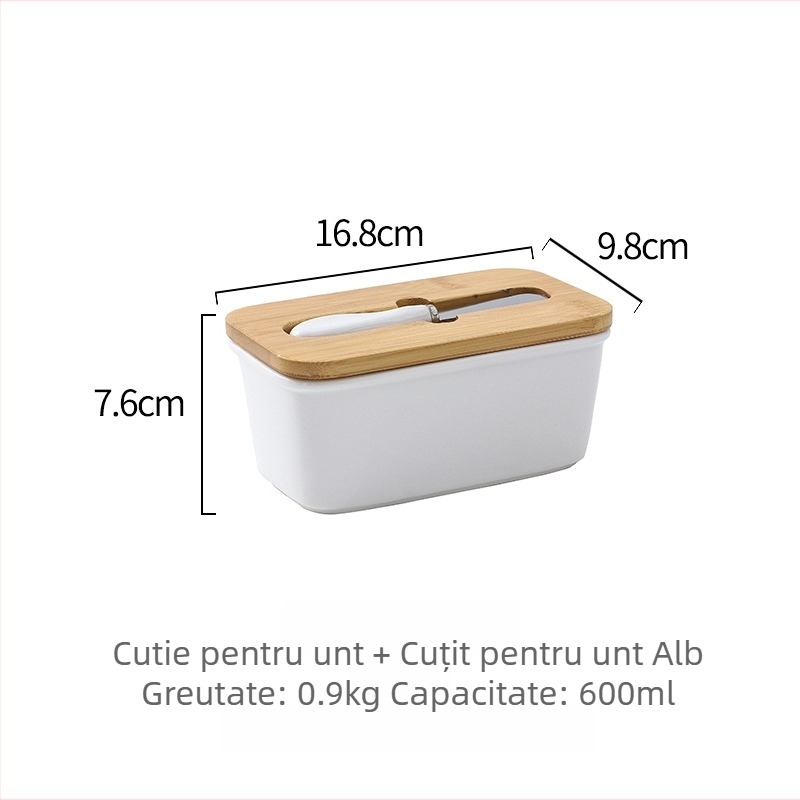 Cutie ceramică pentru unt cu capac și cuțit — spațiu de depozitare etanș, farfurie pentru unt, design minimalist modern