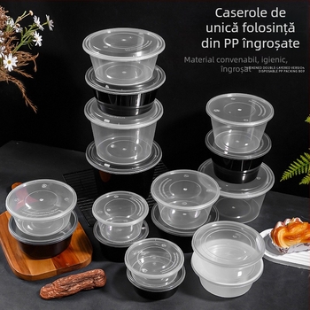 Vas circular de unică folosință pentru prânz cu capac - PP alimentar, compatibil cu microundele, logo personalizabil