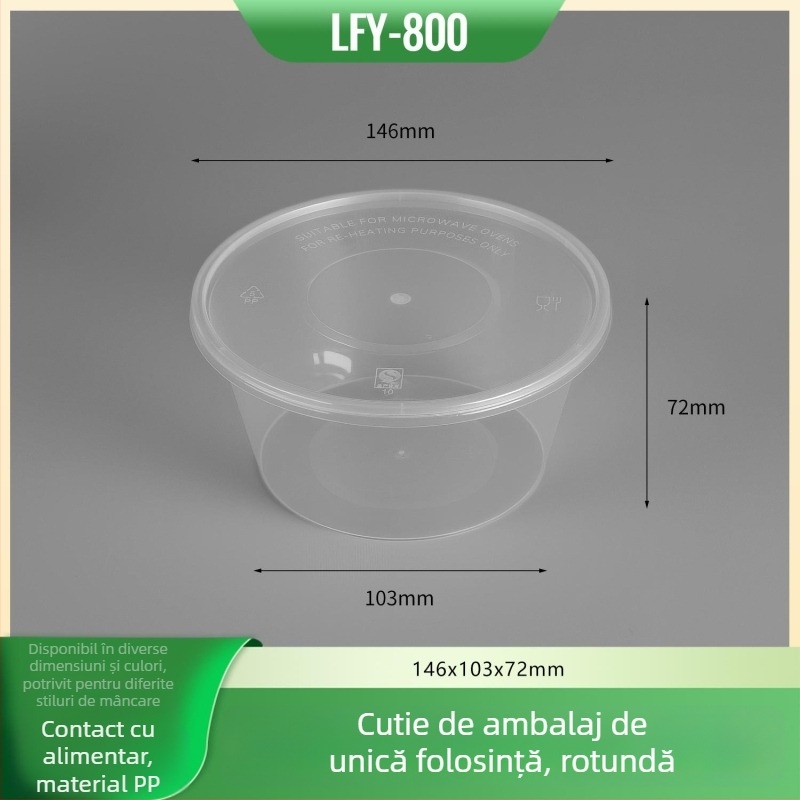Vas circular de unică folosință pentru prânz cu capac - PP alimentar, compatibil cu microundele, logo personalizabil