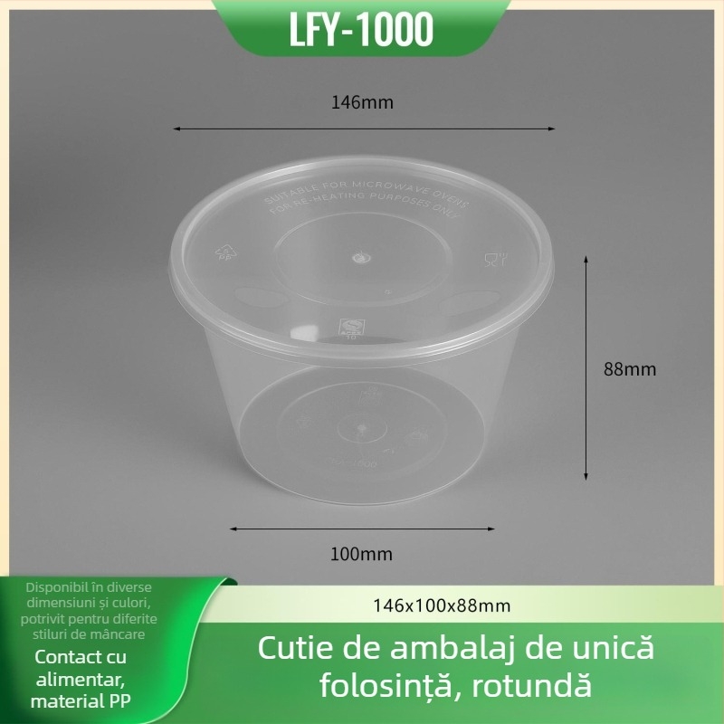 Vas circular de unică folosință pentru prânz cu capac - PP alimentar, compatibil cu microundele, logo personalizabil