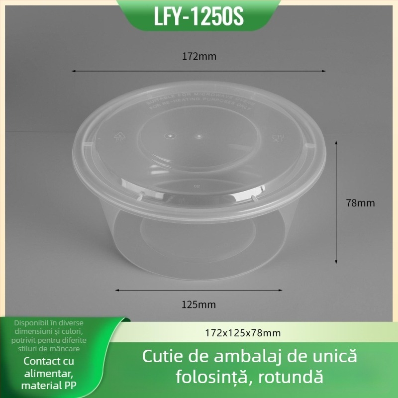 Vas circular de unică folosință pentru prânz cu capac - PP alimentar, compatibil cu microundele, logo personalizabil