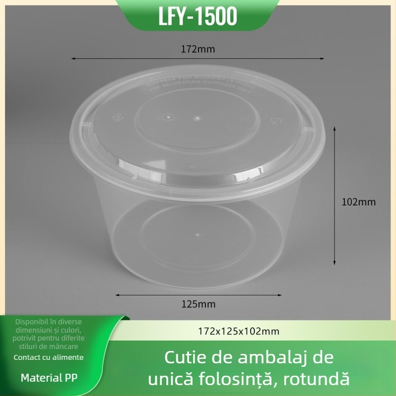 Vas circular de unică folosință pentru prânz cu capac - PP alimentar, compatibil cu microundele, logo personalizabil