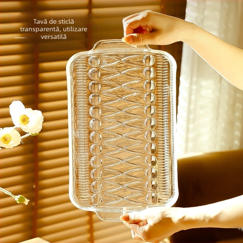 Set de pahare din sticlă cu tavă de servire și farfurioare pentru gustări — set simplu pentru uz casnic