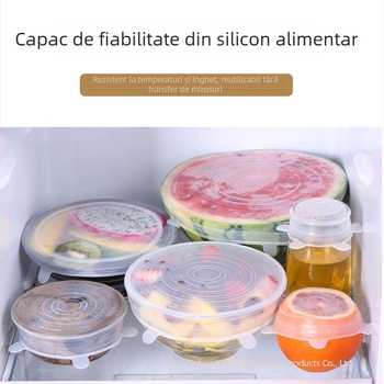 Capace din silicon de calitate alimentară, set de 6 piese, capace circulare pentru boluri, potrivite pentru frigider și cuptor cu microunde, etanșe