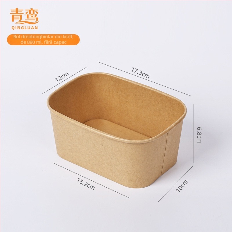 Cutie de unică folosință din hârtie kraft, dreptunghiulară, pentru takeout – Huating Bird, 100 buc, potrivită pentru prânzuri și salate