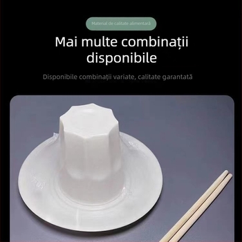 Set de tacâmuri de unică folosință, patru piese: boluri și bețișoare pentru mâncare (plastic, siguranță alimentară, ușor de utilizat)