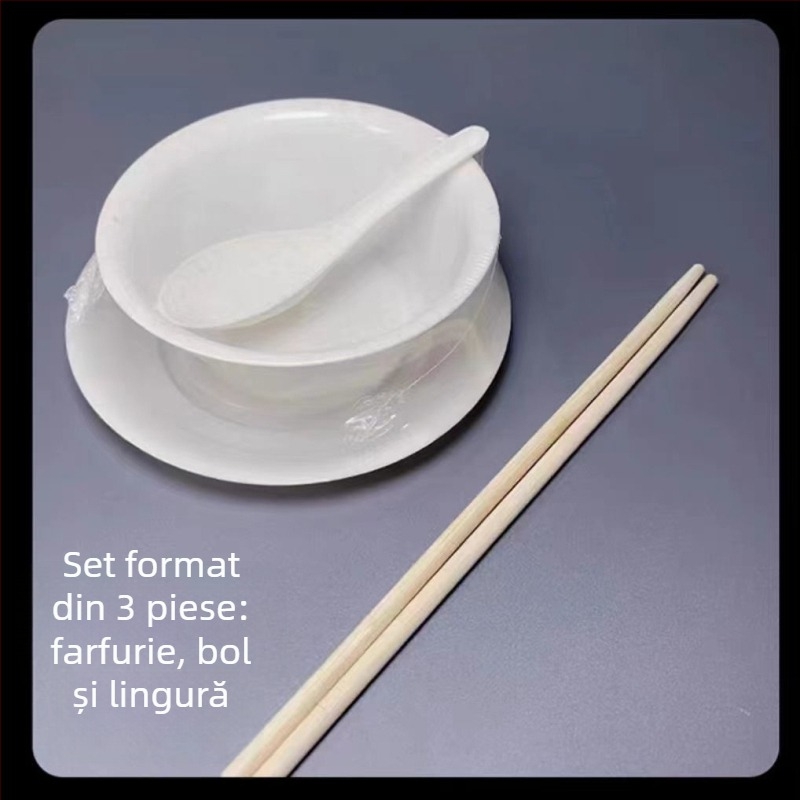 Set de tacâmuri de unică folosință, patru piese: boluri și bețișoare pentru mâncare (plastic, siguranță alimentară, ușor de utilizat)
