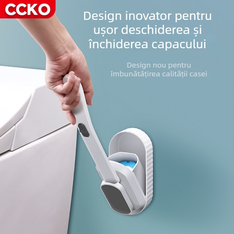 Perie de toaletă montată pe perete, de unică folosință, cu cap de perie înlocuibil, din plastic, design modern minimalist.