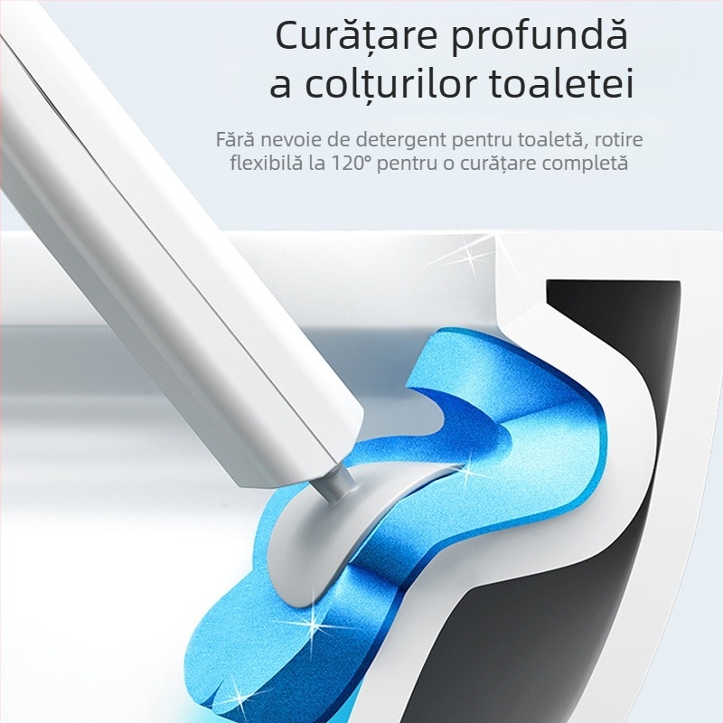 Perie de toaletă montată pe perete, de unică folosință, cu cap de perie înlocuibil, din plastic, design modern minimalist.