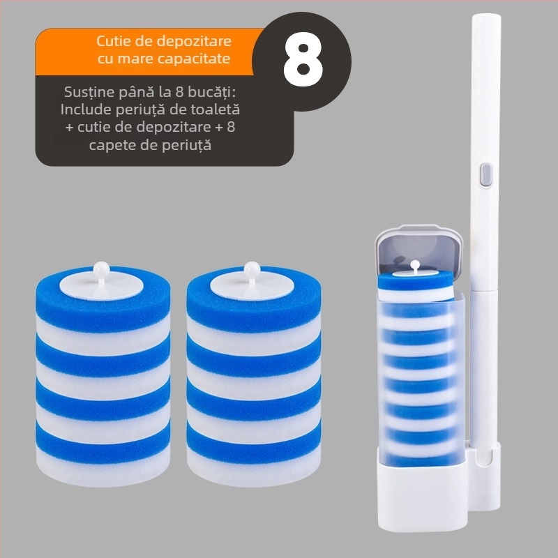 Perie de toaletă, montată pe perete, cu cap de perie înlocuibil, material burete, stil modern minimalist, personalizare disponibilă