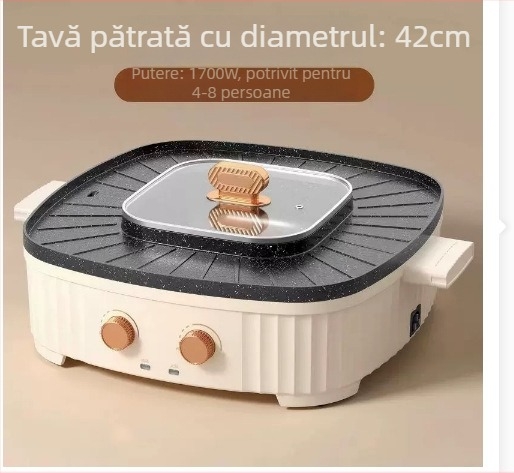 Vas Shabu-shabu all-in-one cu grătar – 1200W, aliaj de aluminiu, adâncimea vasului interior 7 cm, destinat pentru 3-4 persoane