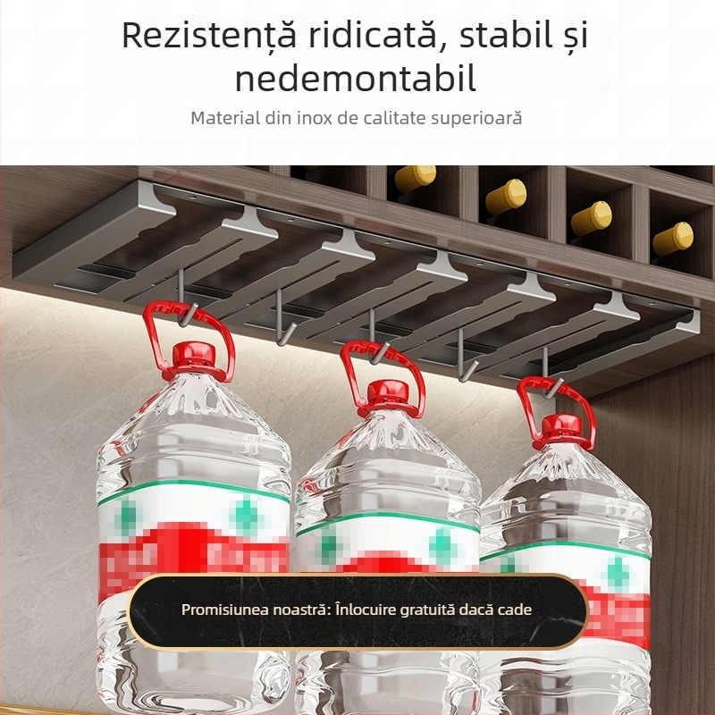 Raft pentru pahare de vin din oțel inoxidabil, montaj pe perete, fără găuri, stil modern simplu.