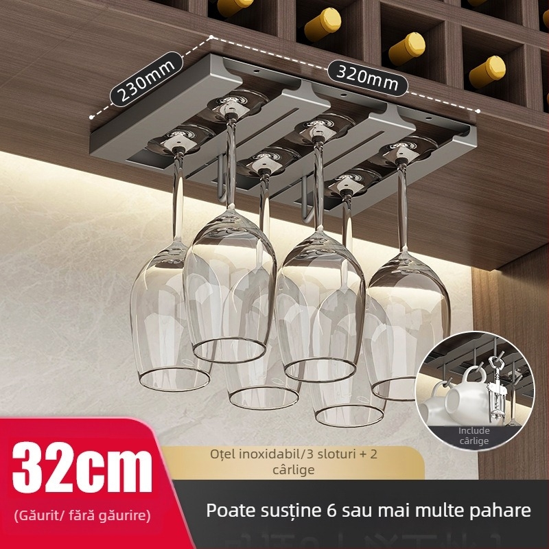 Raft pentru pahare de vin din oțel inoxidabil, montaj pe perete, fără găuri, stil modern simplu.