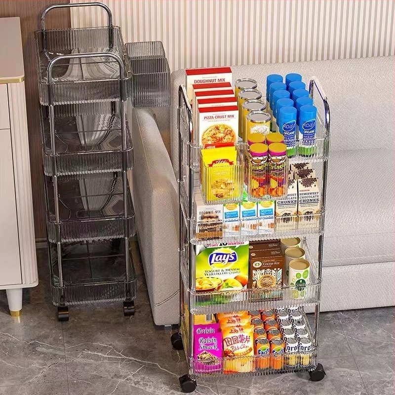 Raft mobil pentru gustări, 3 etaje, din plastic, bază pe podea, design creativ, multi-raft