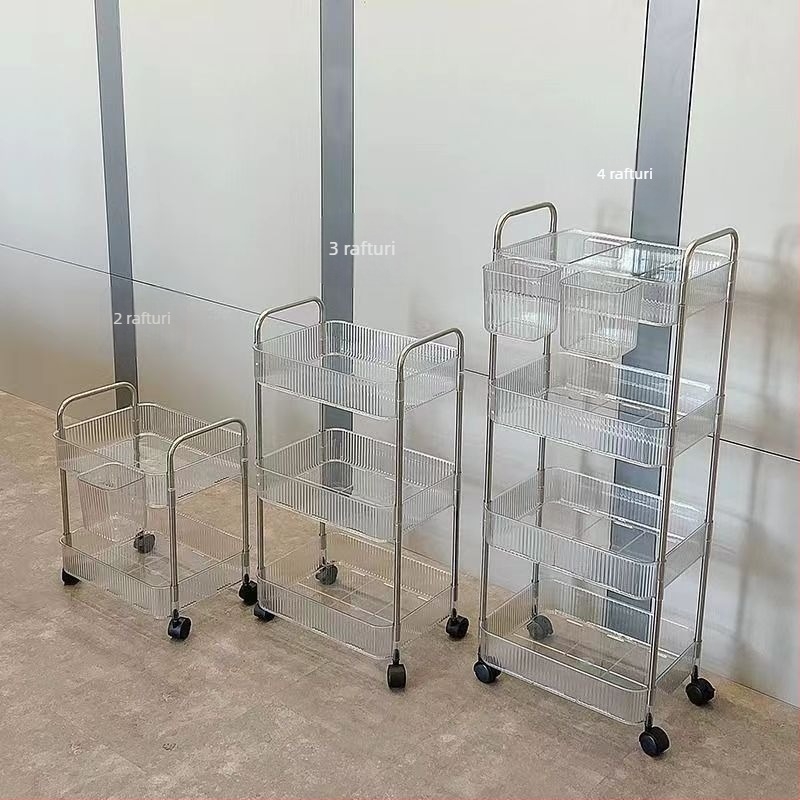 Raft mobil pentru gustări, 3 etaje, din plastic, bază pe podea, design creativ, multi-raft