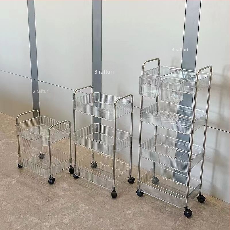 Raft mobil pentru gustări, 3 etaje, din plastic, bază pe podea, design creativ, multi-raft