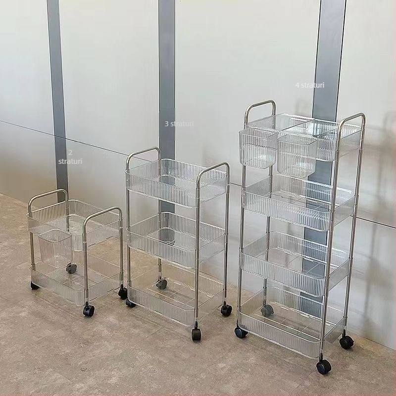 Raft mobil pentru gustări, 3 etaje, din plastic, bază pe podea, design creativ, multi-raft