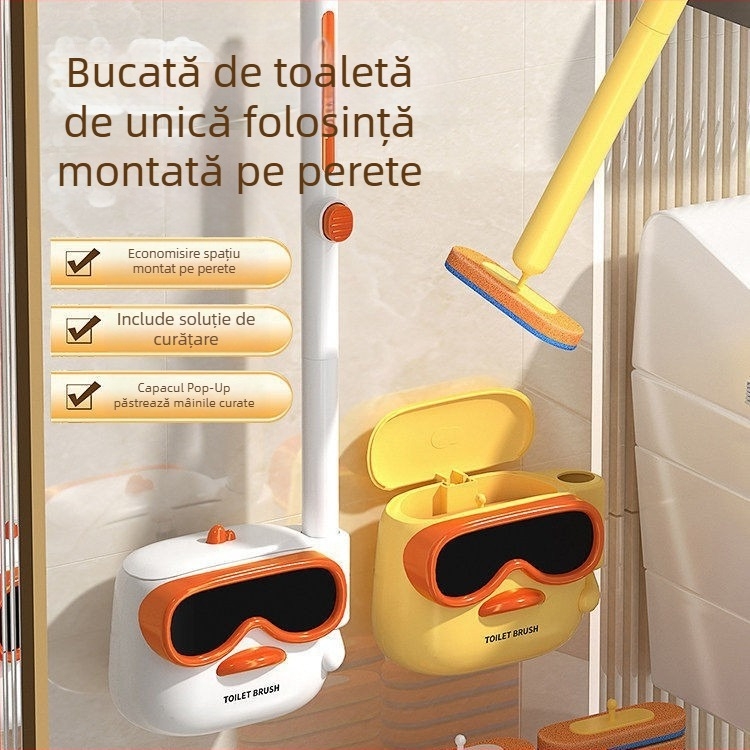 Perie de toaletă de unică folosință, montată pe perete, din plastic, model A010401082, stil modern minimalist, montaj fără găuri