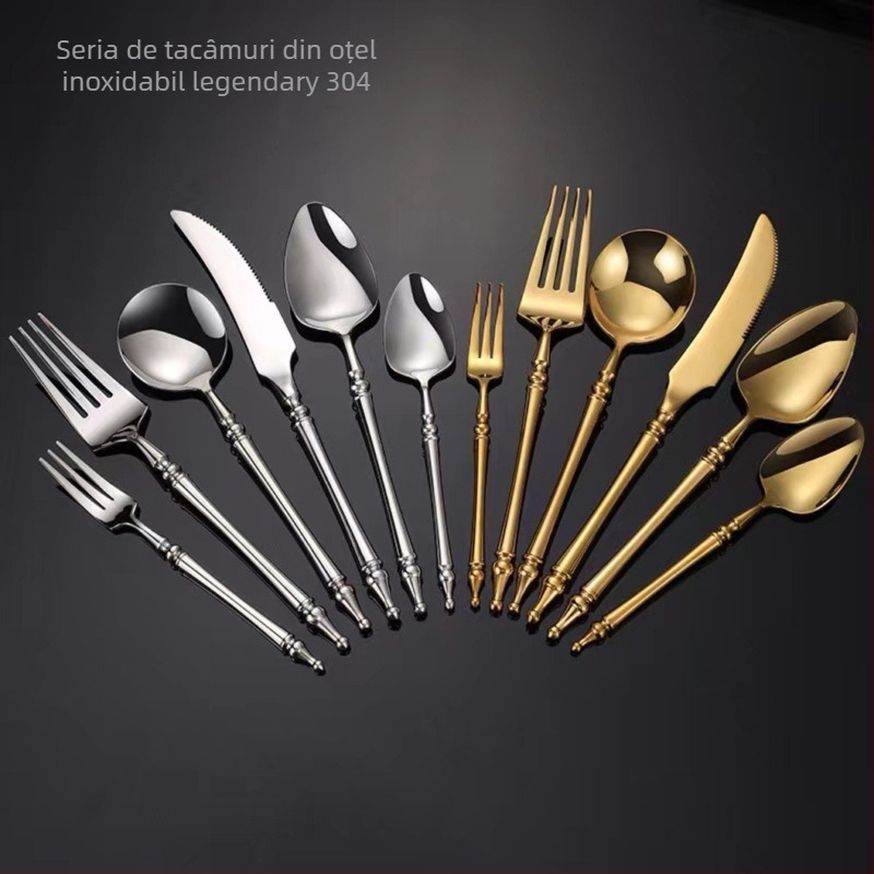 Set tacâmuri din oțel inoxidabil 304 — stil nordic, finisaj oglindit, design monocrom, personalizare și imprimare logo disponibile