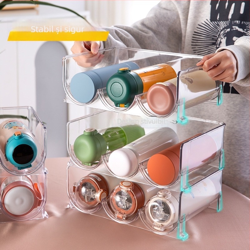 Everett suport pentru pahare din plastic — raft de birou cu mai multe niveluri, montaj fără găuri, stocare stackabilă, protecție împotriva prafului, design modern