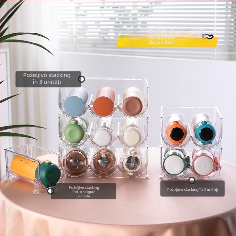 Everett suport pentru pahare din plastic — raft de birou cu mai multe niveluri, montaj fără găuri, stocare stackabilă, protecție împotriva prafului, design modern