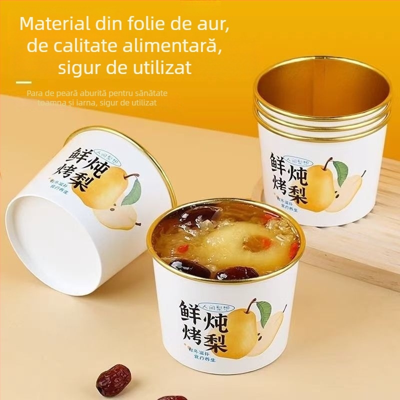 Cupa de hârtie pentru supă de pere, rotundă, biodegradabilă, necompatibilă cu cuptorul cu microunde